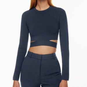 Aritzia Dark Gray Long-Sleeve Cutout Crop Top
